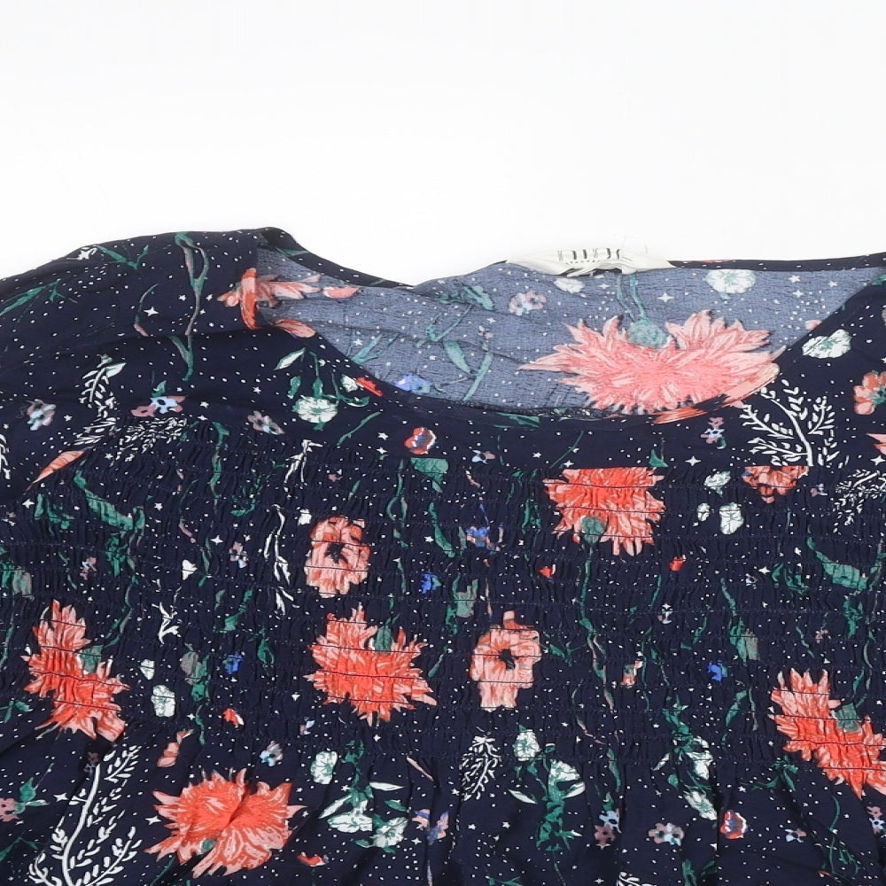 Nine by Savannah Miller Womens Blue Floral Viscose Basic Blouse Size 10 Boat Neck