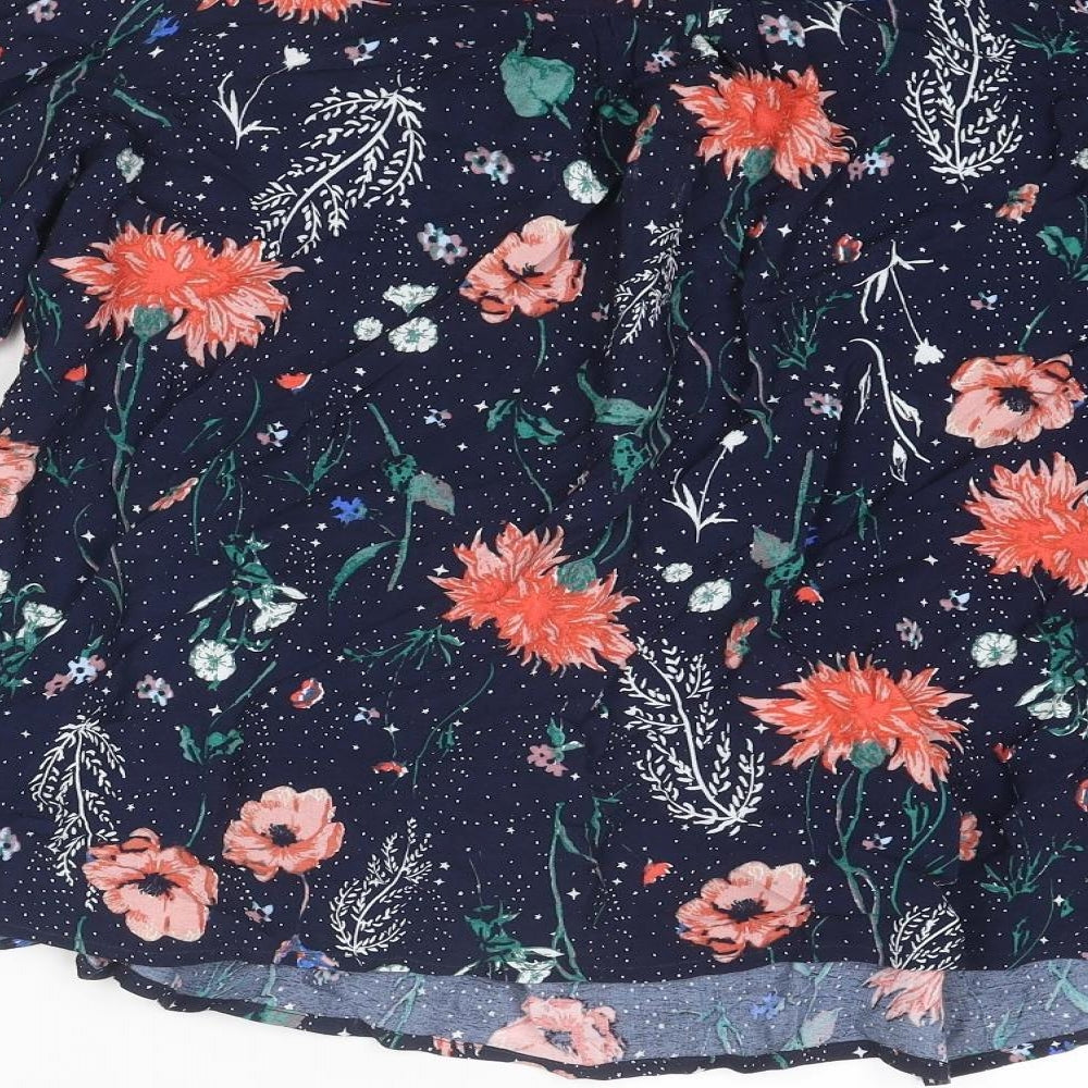Nine by Savannah Miller Womens Blue Floral Viscose Basic Blouse Size 10 Boat Neck