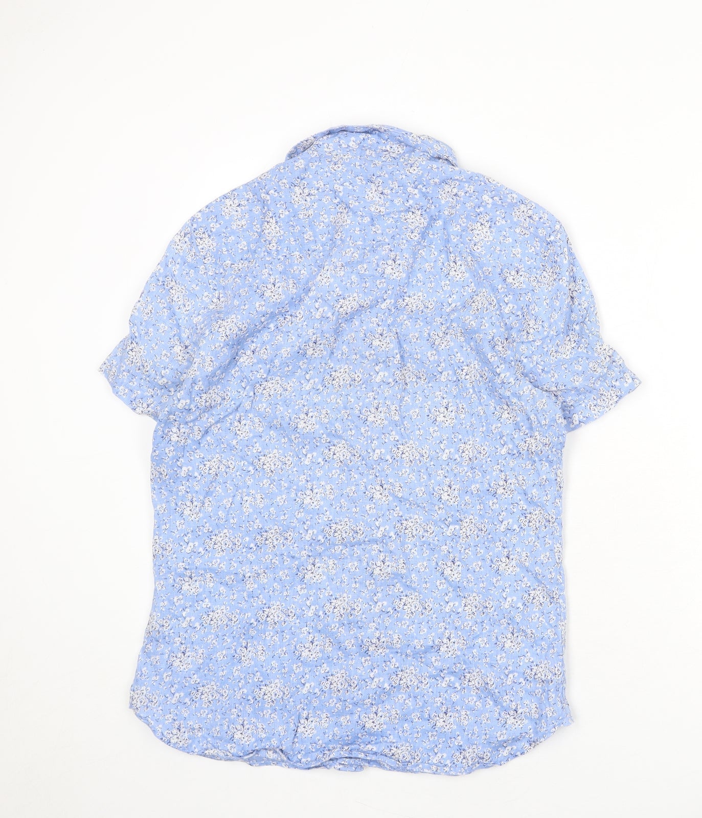 Nigel Hall Womens Blue Floral Linen Basic Button-Up Size M Collared