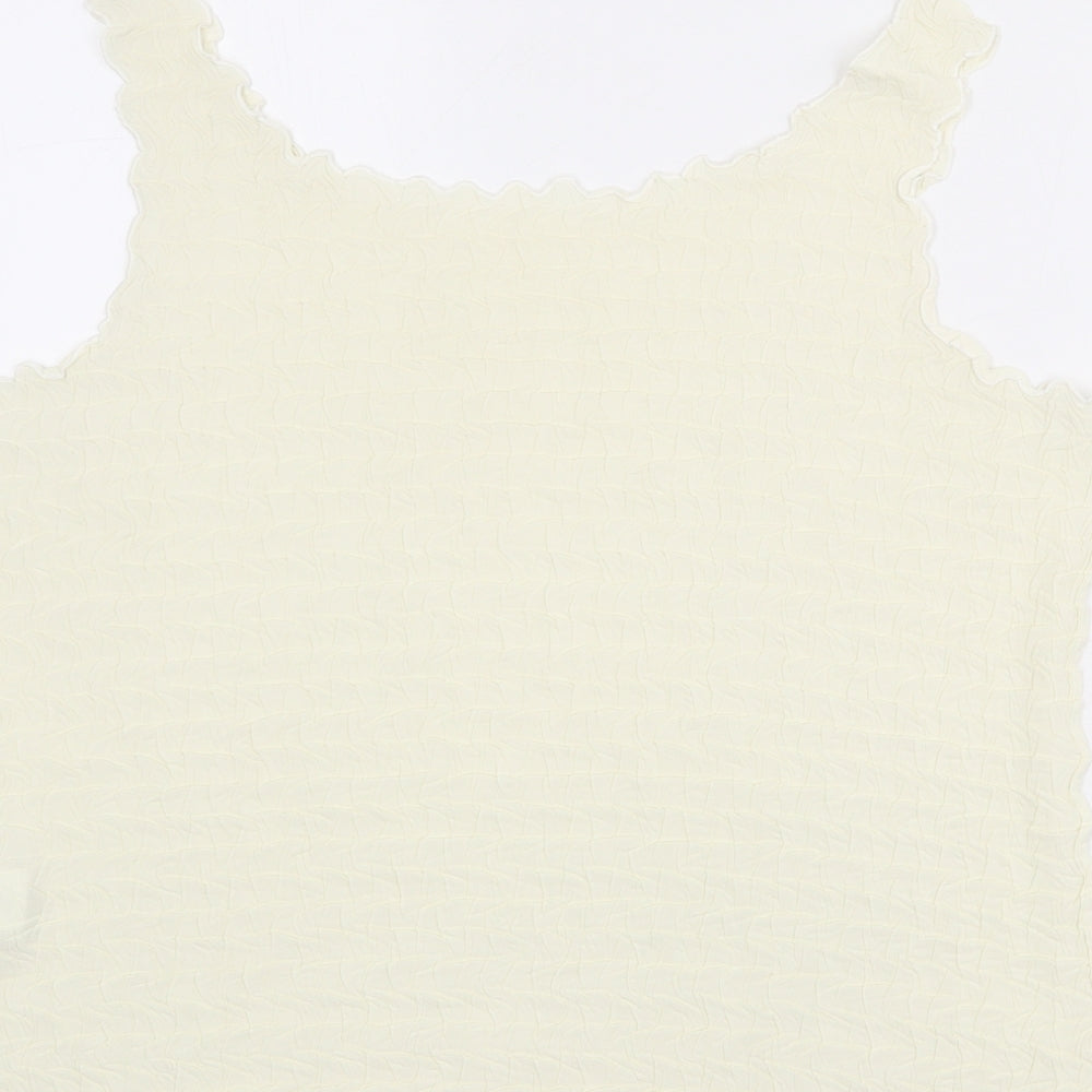 Chanti Womens Ivory Polyester Basic Tank Size L Round Neck