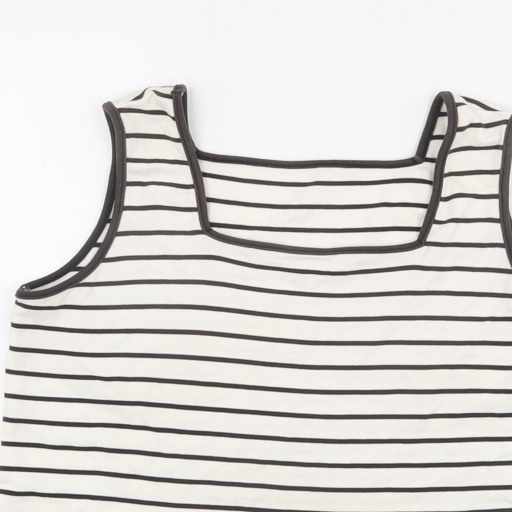 St Michael Womens Ivory Striped Cotton Basic Tank Size 10 Square Neck