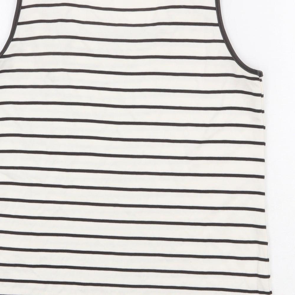 St Michael Womens Ivory Striped Cotton Basic Tank Size 10 Square Neck