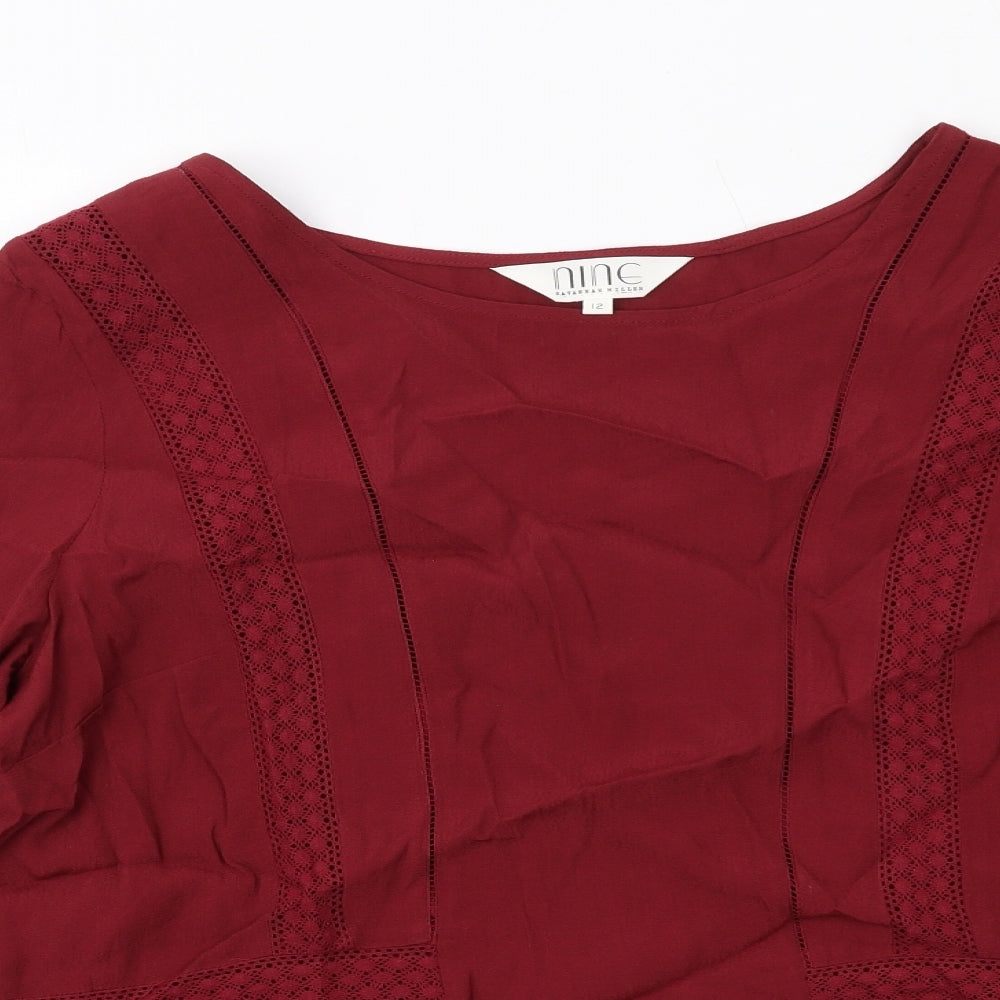 Nine Womens Red Viscose Basic Blouse Size 12 Round Neck