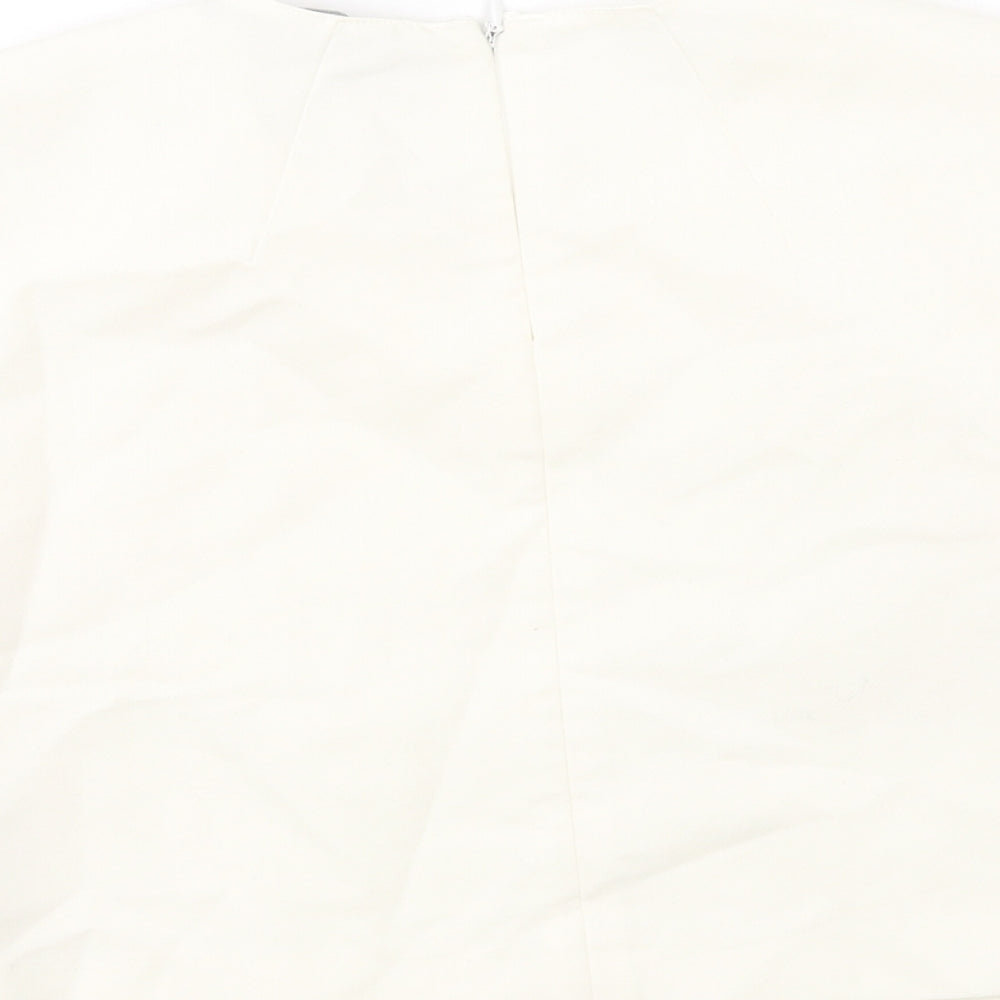 Zara Womens Ivory Polyester Cropped T-Shirt Size M Round Neck