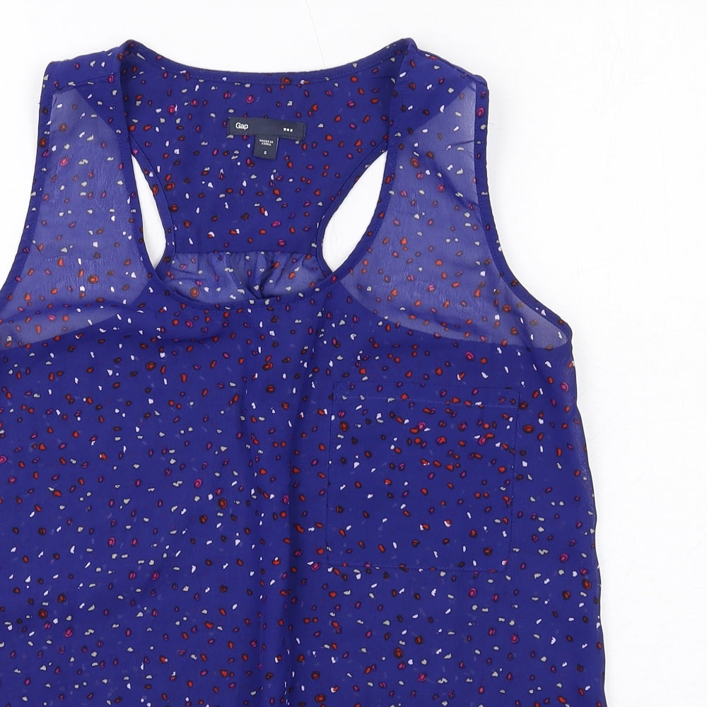 Gap Womens Blue Geometric Polyester Basic Tank Size S Scoop Neck