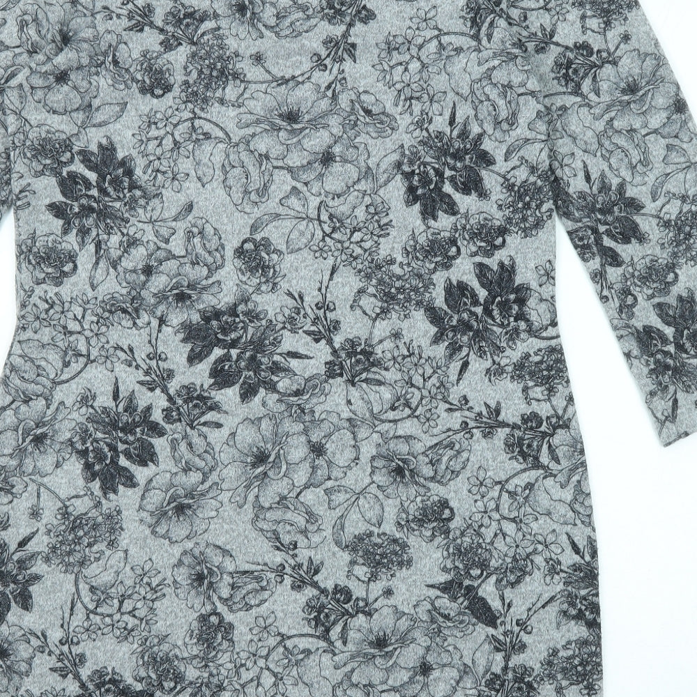 Marks and Spencer Womens Grey Floral Polyester Shift Size 10 Round Neck Pullover