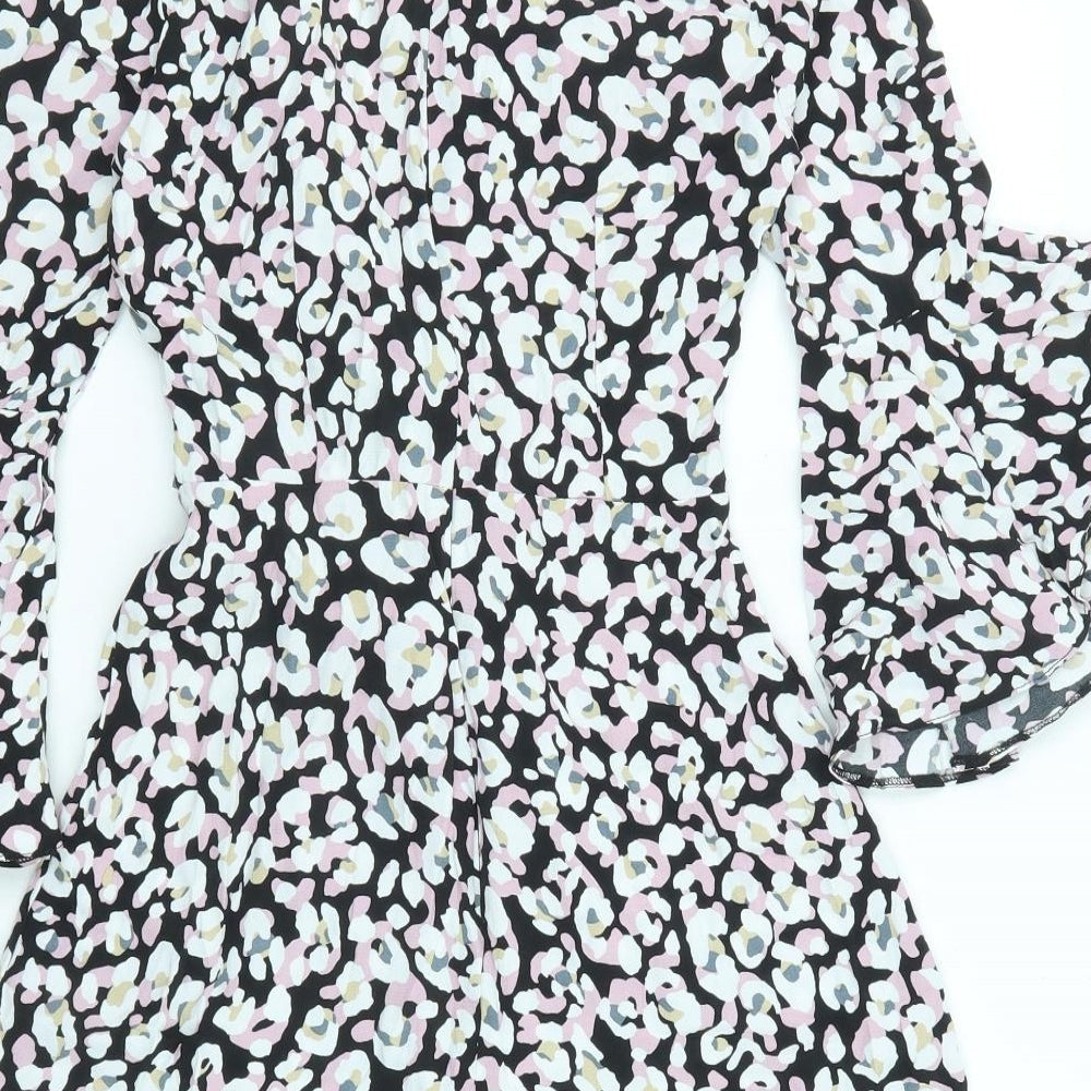 Brand and care label for Miss Selfridge women’s multicoloured animal print viscose shift, v-neck zip - leopard pattern