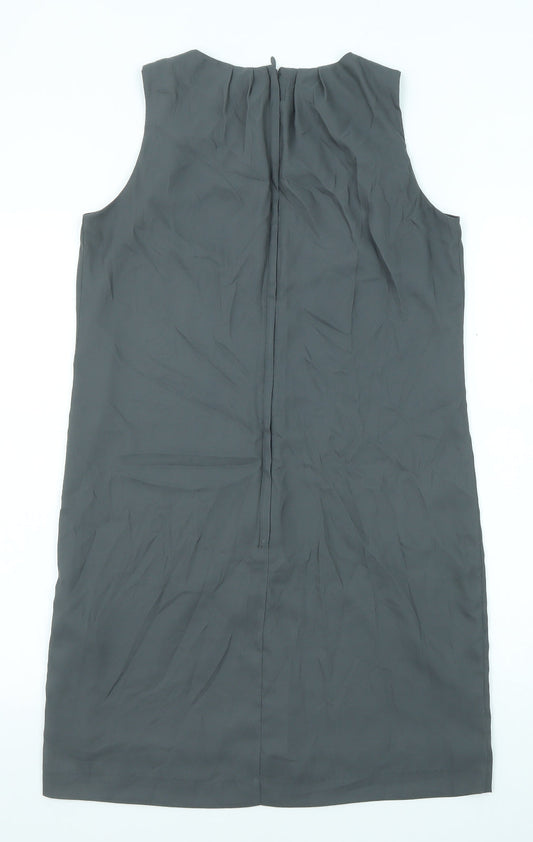 H&M Womens Grey Geometric Polyester Shift Size 6 Round Neck Zip