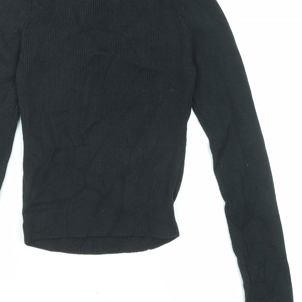 Hollister Womens Black Roll Neck Cotton Pullover Jumper Size S