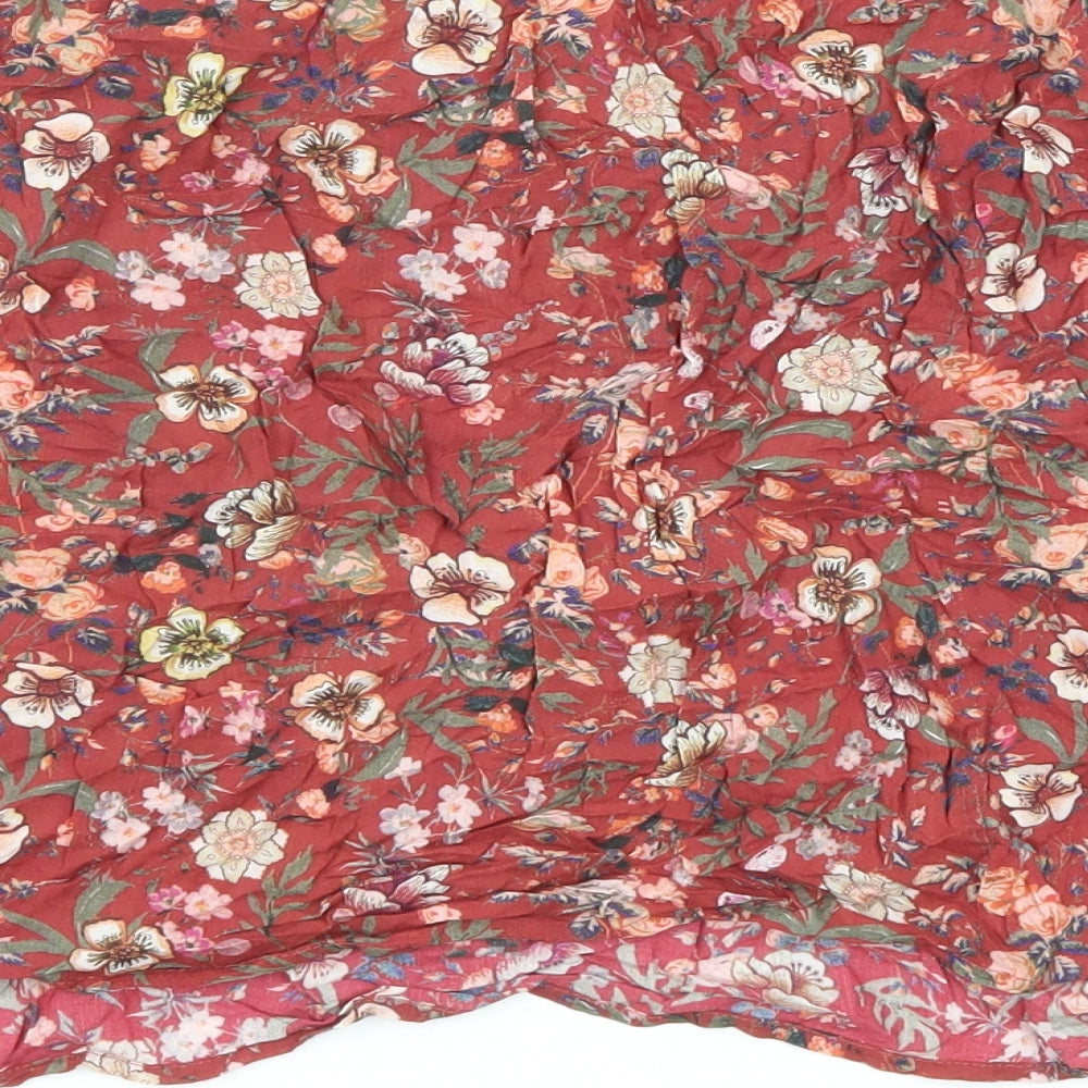 Stradivarius Womens Red Floral Viscose Basic Blouse Size S Off the Shoulder