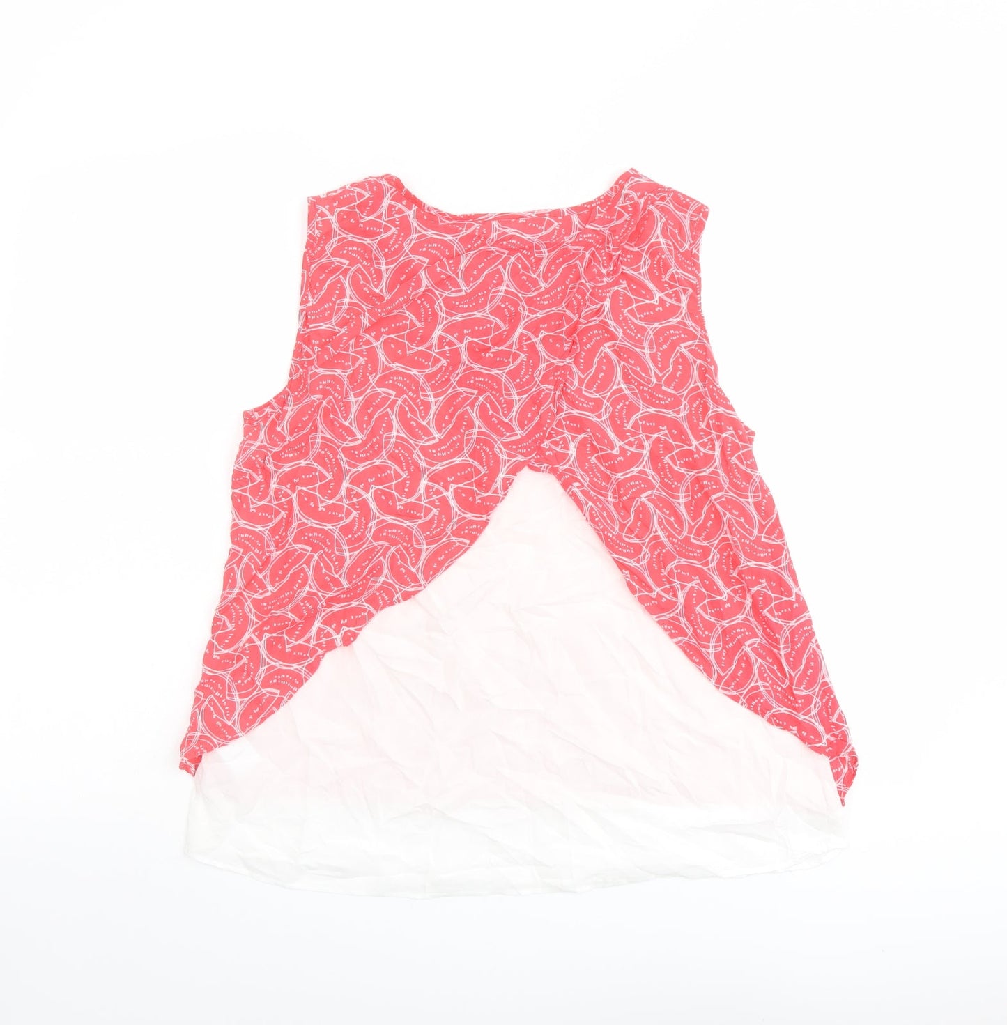 Oliver Bonas Womens Pink Geometric Viscose Basic Tank Size 10 Boat Neck