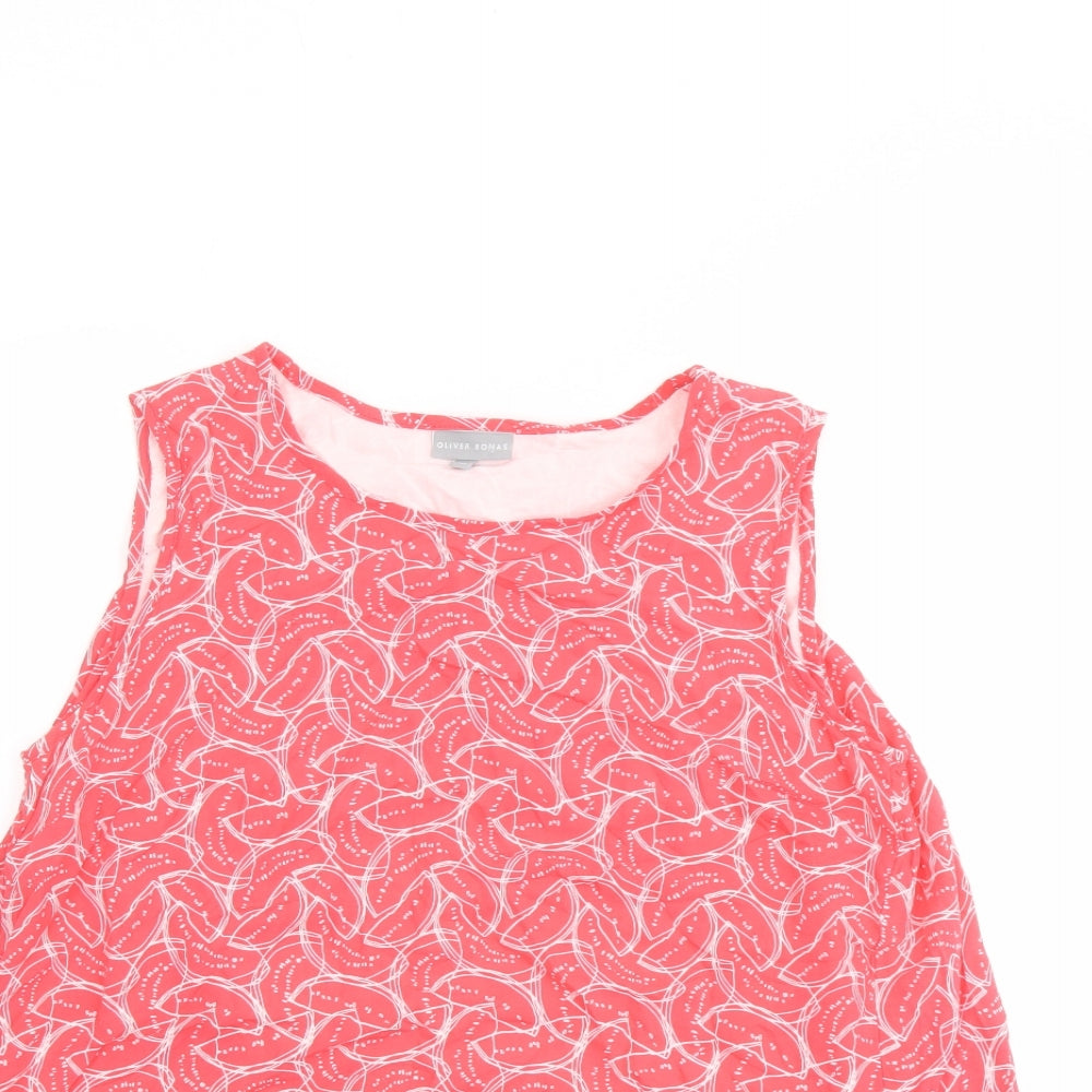 Oliver Bonas Womens Pink Geometric Viscose Basic Tank Size 10 Boat Neck