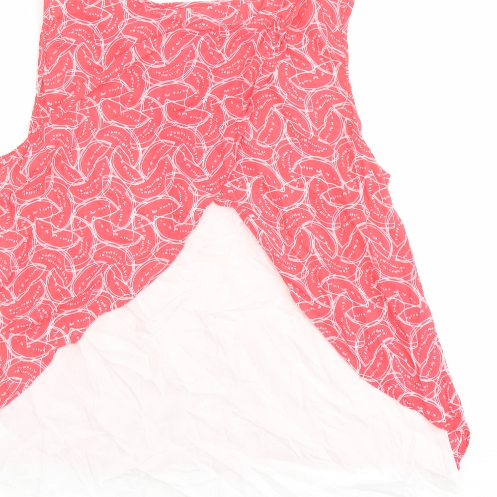 Oliver Bonas Womens Pink Geometric Viscose Basic Tank Size 10 Boat Neck