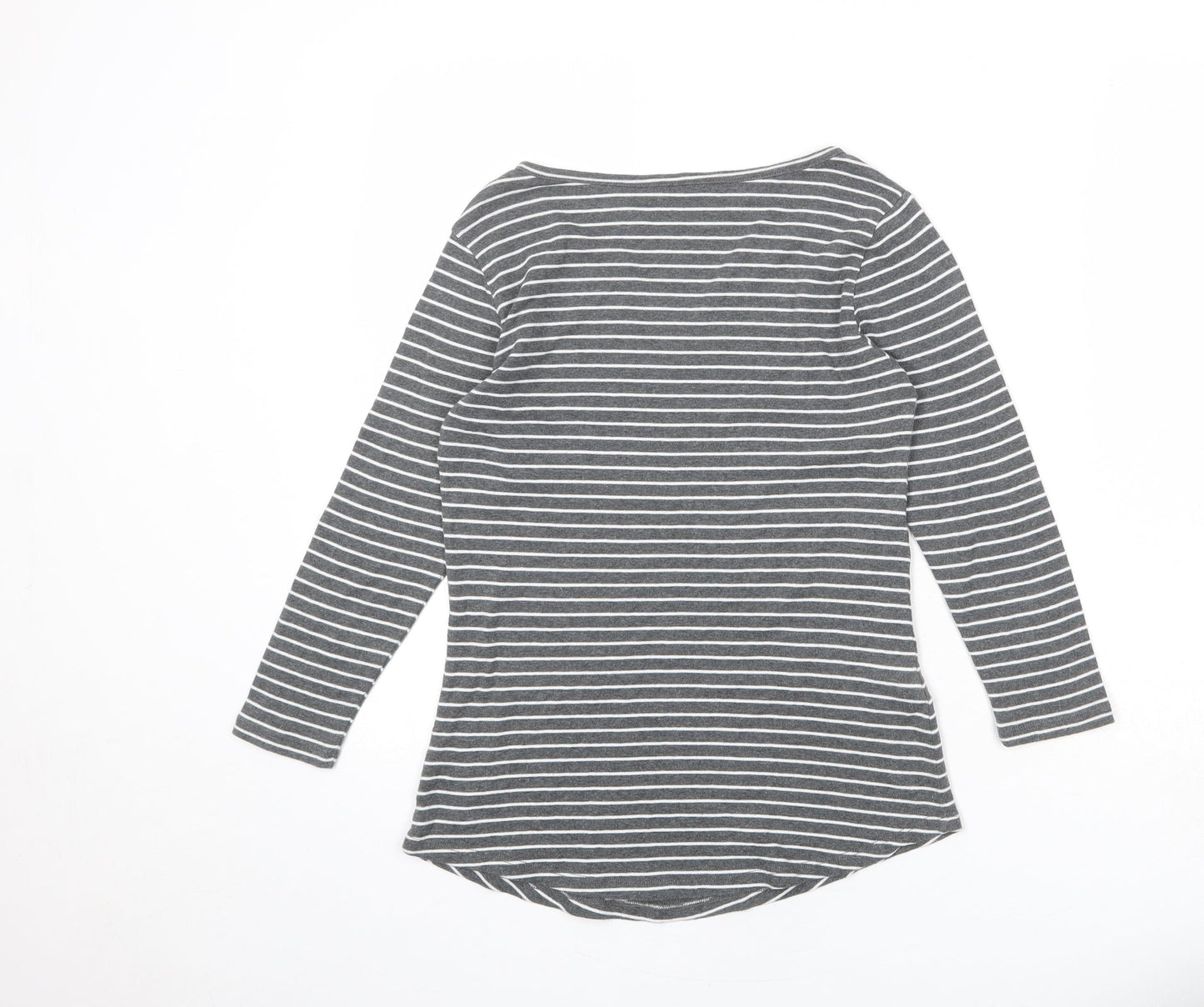 Eddie Bauer Womens Grey Striped 100% Cotton Basic T-Shirt Size XS V-Neck