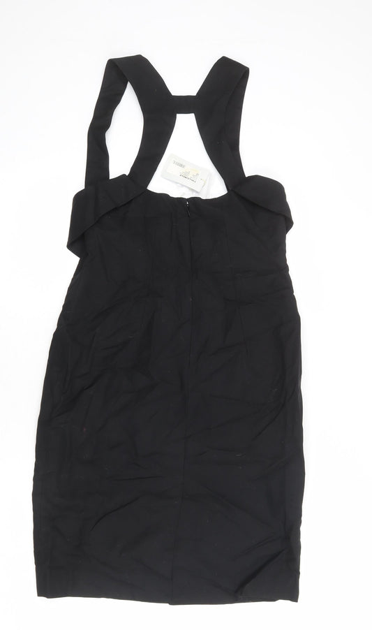 Full Circle Womens Black Cotton Shift Size 14 Square Neck Zip
