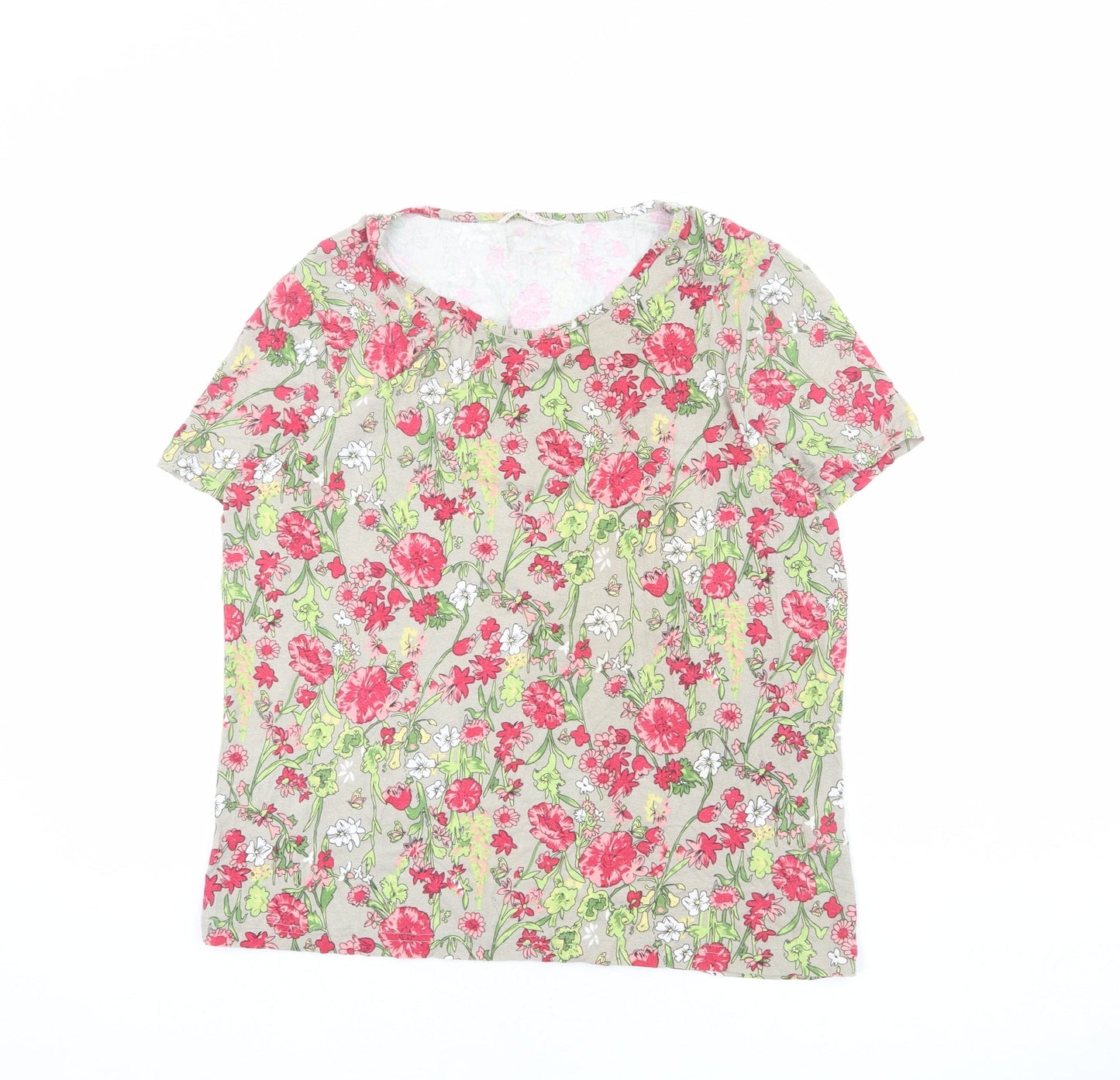 Anna Rose Womens Beige Floral Polyester Basic Blouse Size M Round Neck