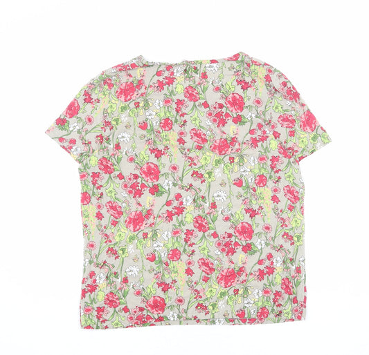 Anna Rose Womens Beige Floral Polyester Basic Blouse Size M Round Neck