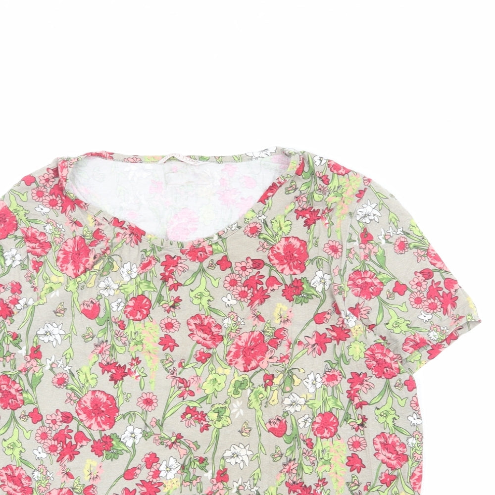Anna Rose Womens Beige Floral Polyester Basic Blouse Size M Round Neck