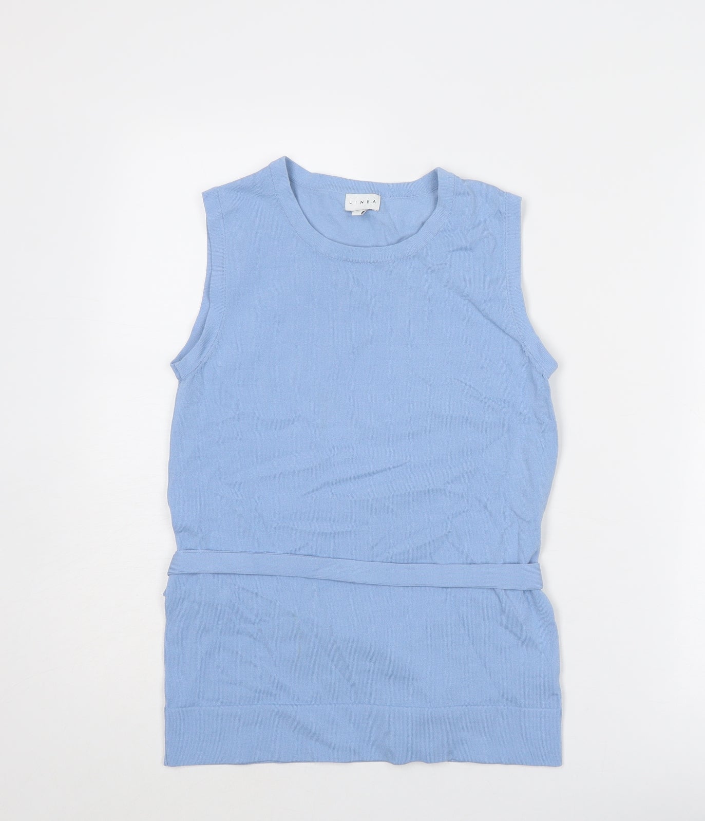 Linea Womens Blue Viscose Basic Blouse Size 8 Crew Neck
