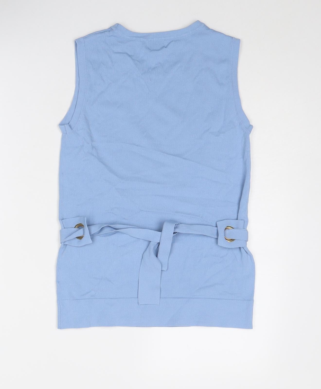 Linea Womens Blue Viscose Basic Blouse Size 8 Crew Neck