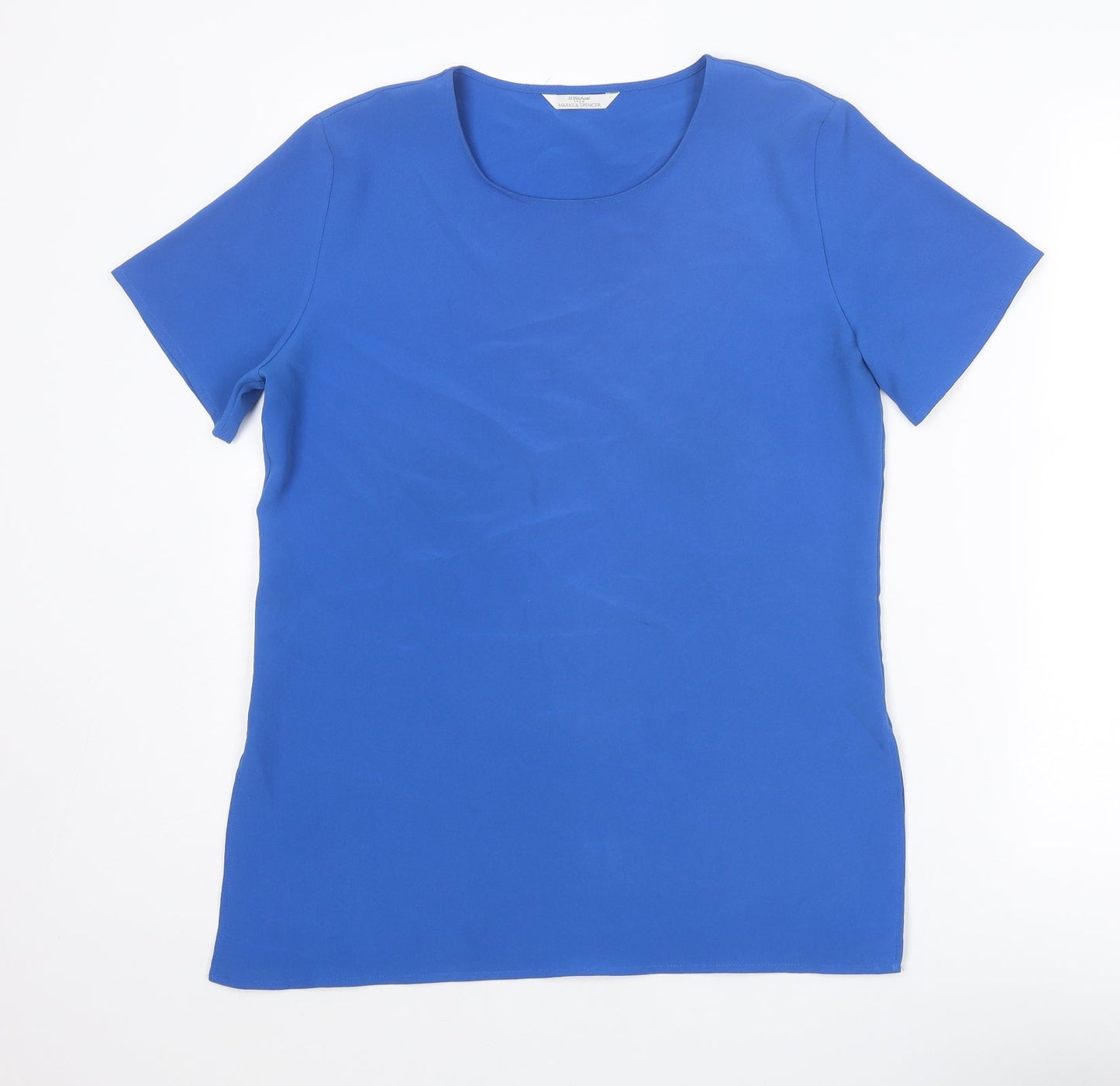 St Michael Womens Blue Polyester Basic T-Shirt Size 10 Crew Neck