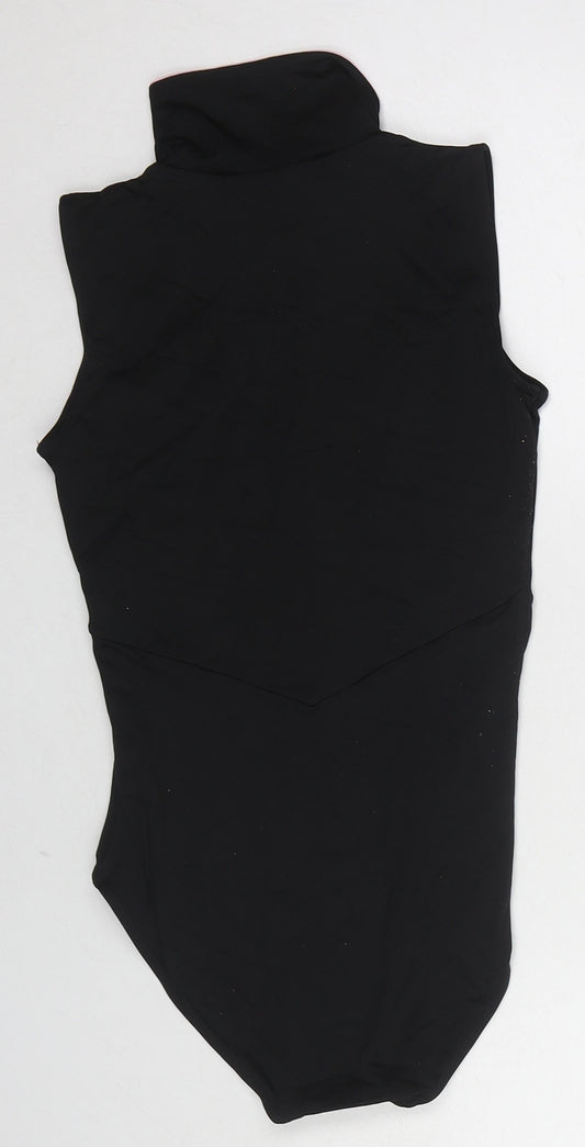 Isabelle Ciaravola Womens Black Polyester Bodysuit One-Piece Size 12 Zip - Flower Detail