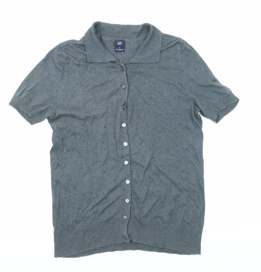 Gap Womens Grey Acrylic Basic Button-Up Size M Collared