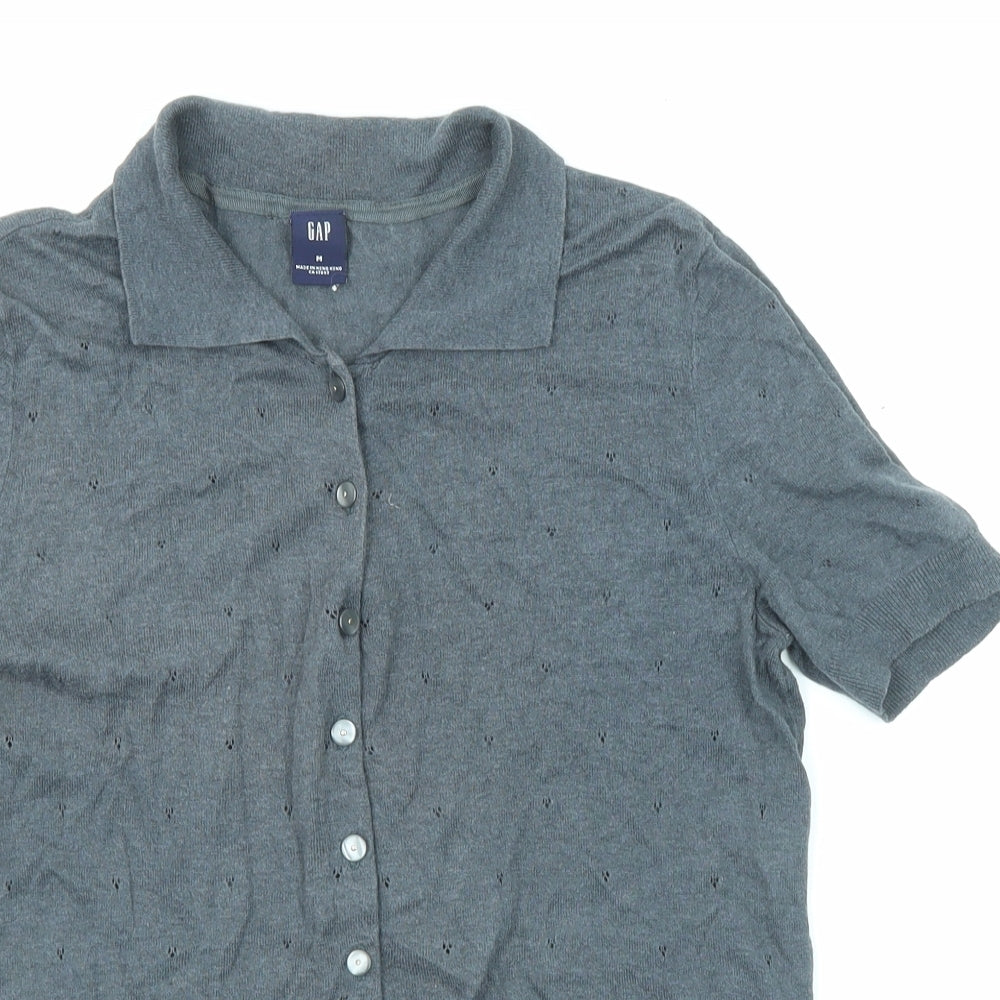 Gap Womens Grey Acrylic Basic Button-Up Size M Collared