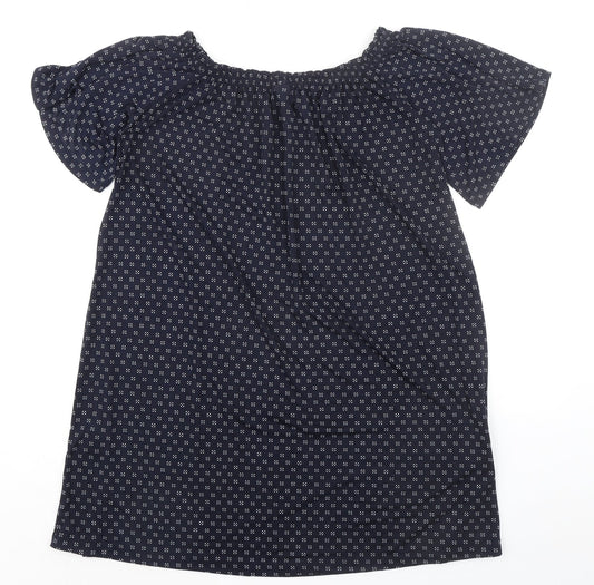 H&M Womens Blue Geometric Polyester A-Line Size XS Round Neck Pullover
