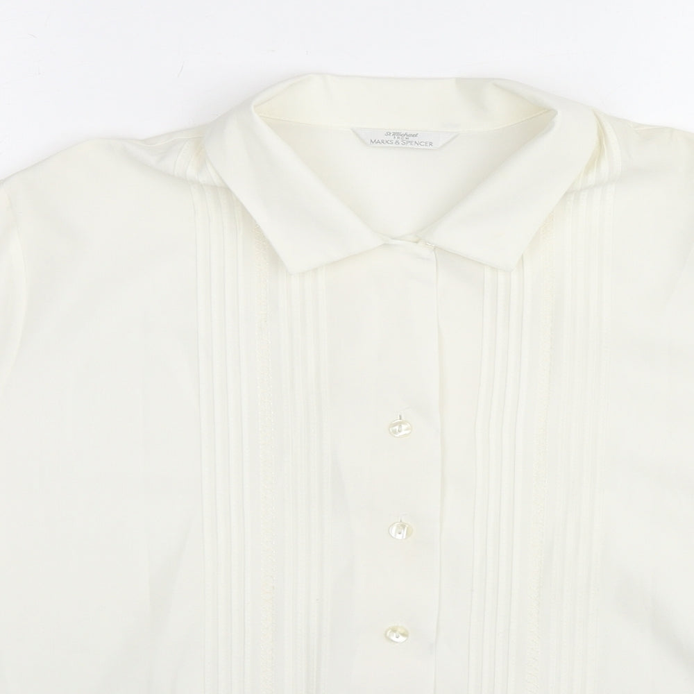St Michael Womens White Polyester Basic Button-Up Size 16 Collared