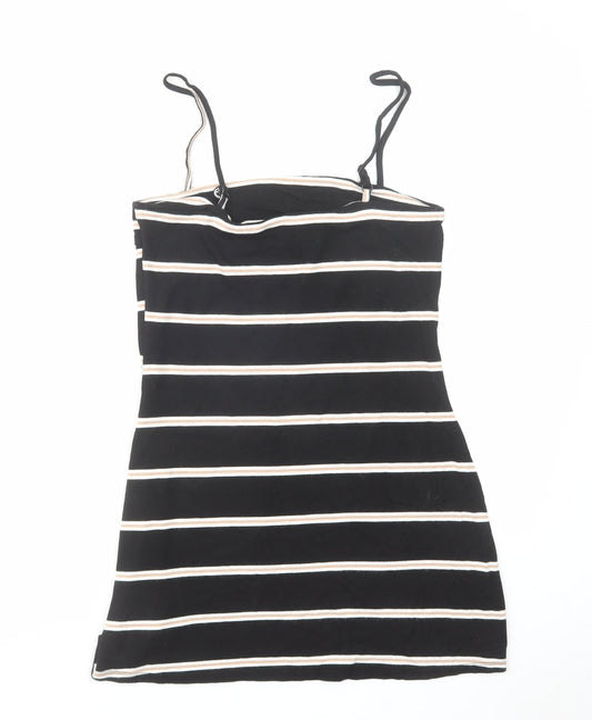FACTORIE Womens Black Striped Polyester Mini Size XS Square Neck Pullover