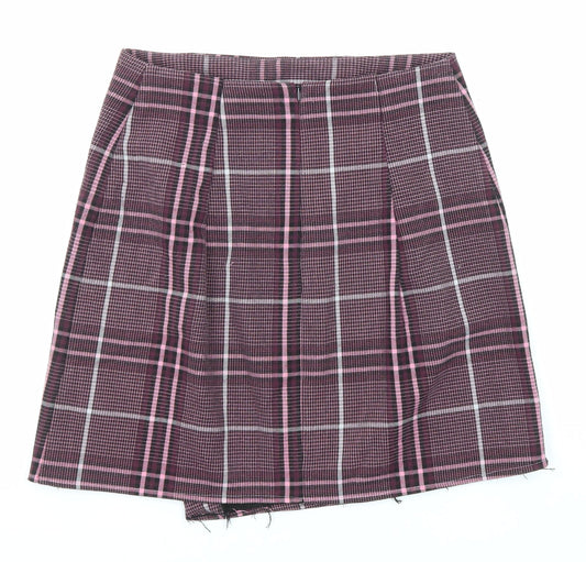 Marks and Spencer Womens Purple Plaid Wool A-Line Skirt Size 29 in Zip