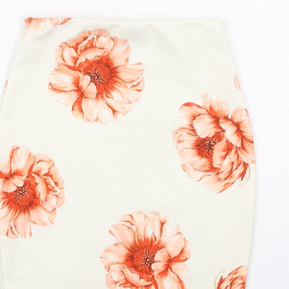 Missguided Womens Ivory Floral Polyester Bandage Skirt Size 4
