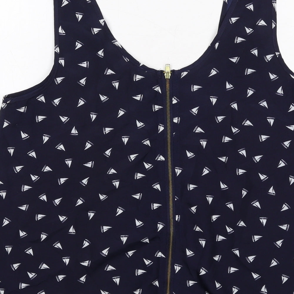 Miss Shop Womens Blue Geometric Polyester Basic Tank Size 10 Round Neck - Boats