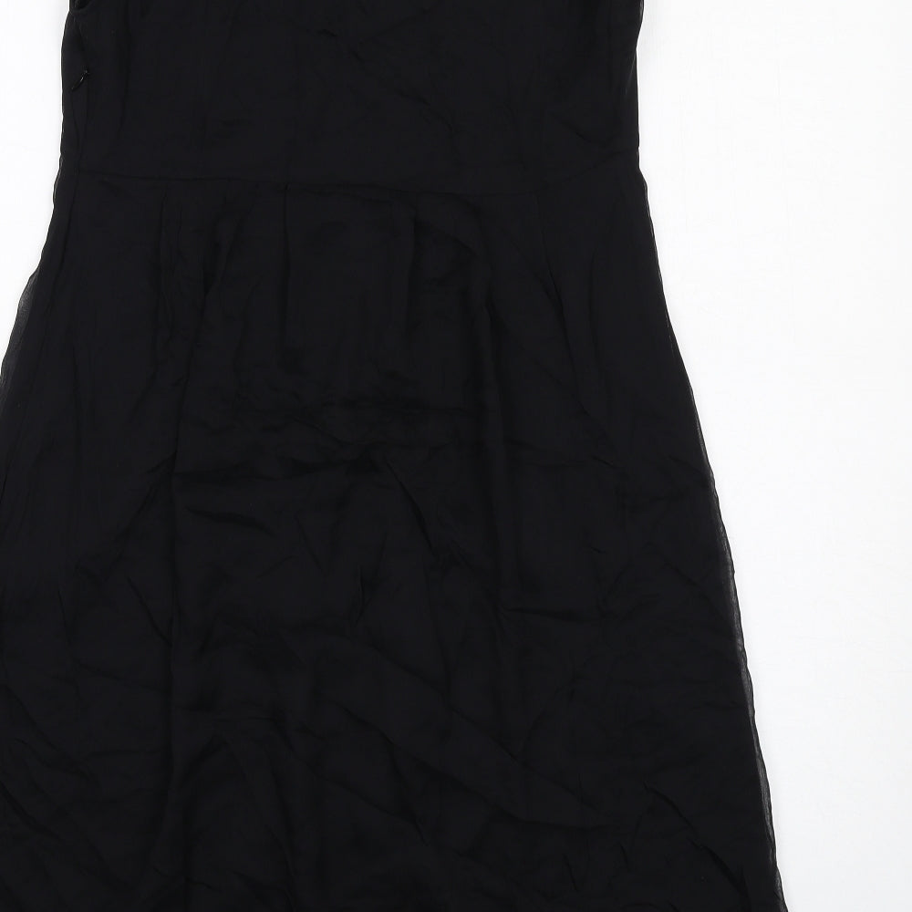 Brand and care label for Autograph women’s black silk shift, size UK 10, round neck zip
