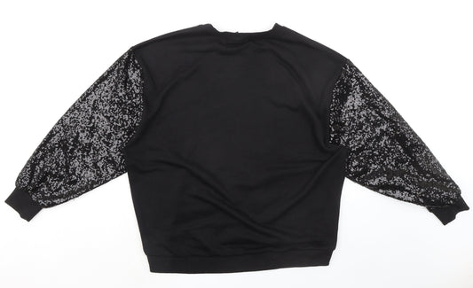 Alkha Womens Black Cotton Pullover Sweatshirt Size S Pullover - Sequin Sleeves Queen Size S-M