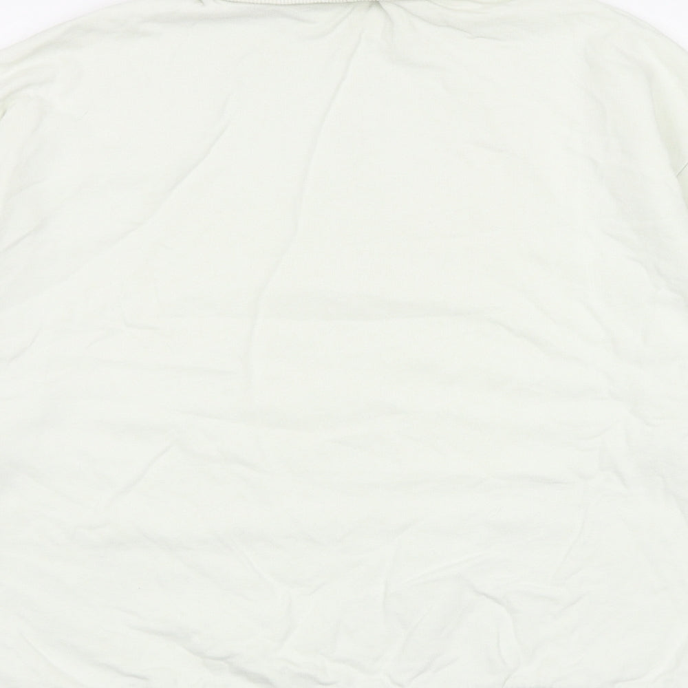 Brand and care label for ASOS women’s green cotton pullover sweatshirt, size XS, pullover