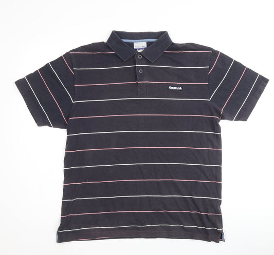 Reebok Mens Multicoloured Striped Cotton Polo Size M Collared Button