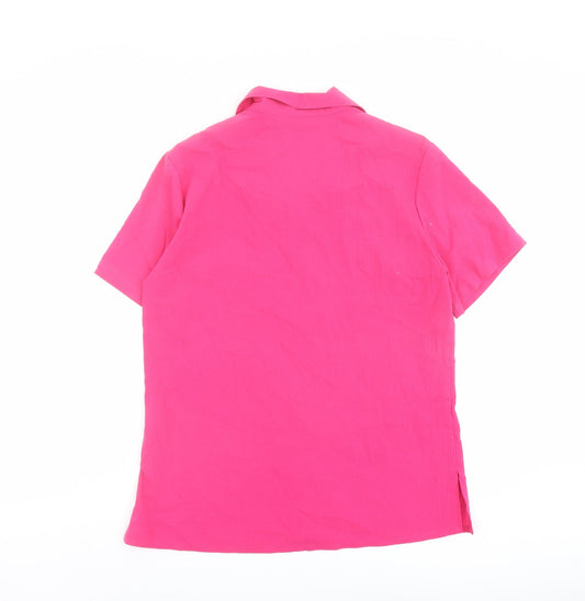 EWM Womens Pink Polyester Basic Button-Up Size 12 Collared