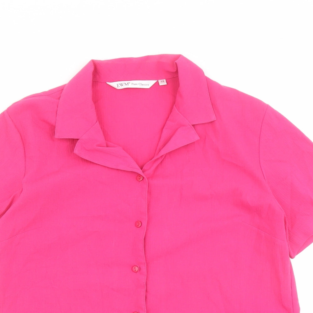 EWM Womens Pink Polyester Basic Button-Up Size 12 Collared