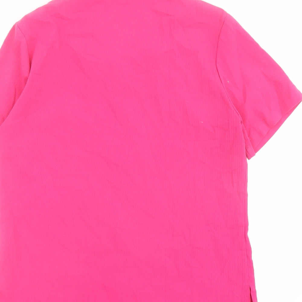 EWM Womens Pink Polyester Basic Button-Up Size 12 Collared