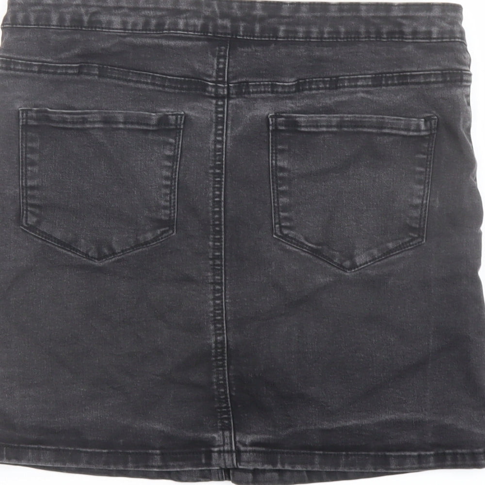 Denim & Co. Womens Grey Cotton A-Line Skirt Size 14 Button