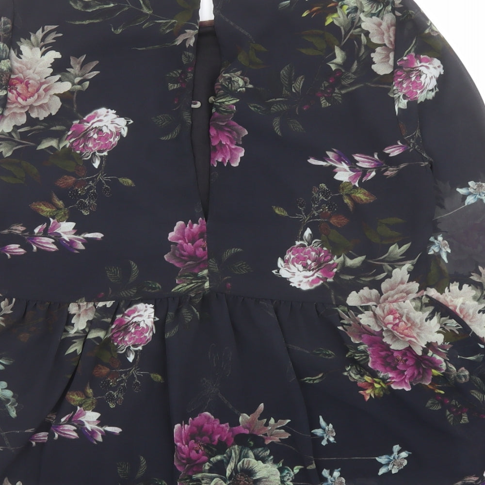 Only Womens Black Floral Polyester Basic Blouse Size 8 Round Neck