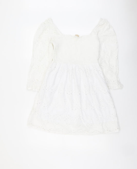 Rebbelion Womens White Geometric Cotton Trapeze & Swing Size M Off the Shoulder Pullover