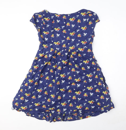 Jack Wills Womens Blue Floral 100% Cotton A-Line Size 8 Scoop Neck Button