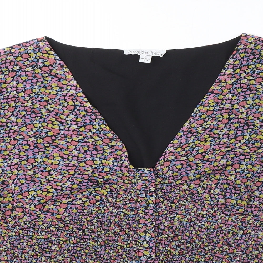 Patrons of Peace Womens Multicoloured Floral Polyester Basic Blouse Size L V-Neck - Peplum