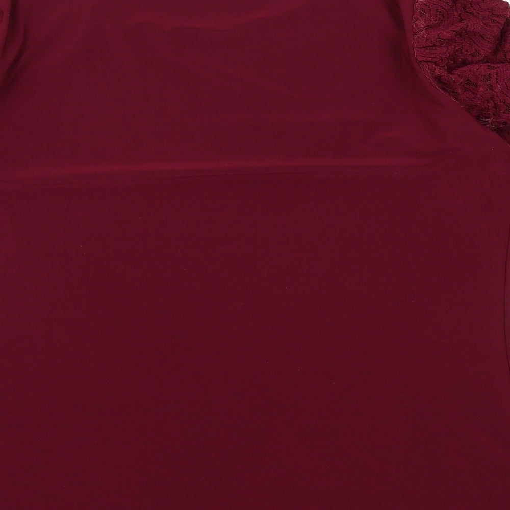 Nina Leonard Womens Red Polyester Basic Blouse Size M Round Neck