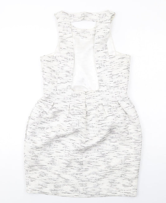 Coleen Womens White Geometric Polyester Shift Size 12 Round Neck Zip