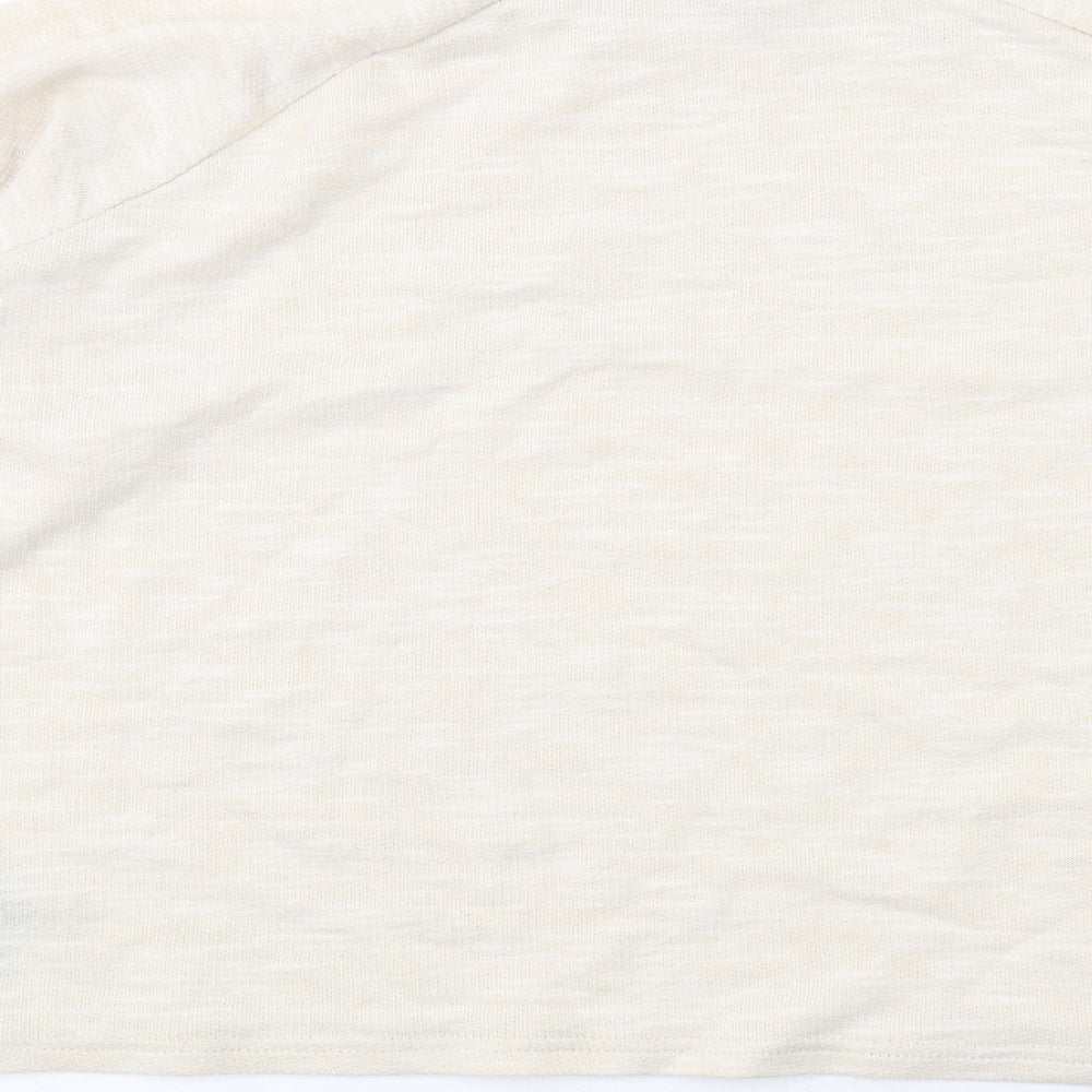 Brand and care label for ASOS women’s beige polyester pullover sweatshirt, size UK 14, pullover