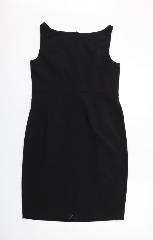 Autograph Womens Black Polyester Shift Size 14 Boat Neck Zip